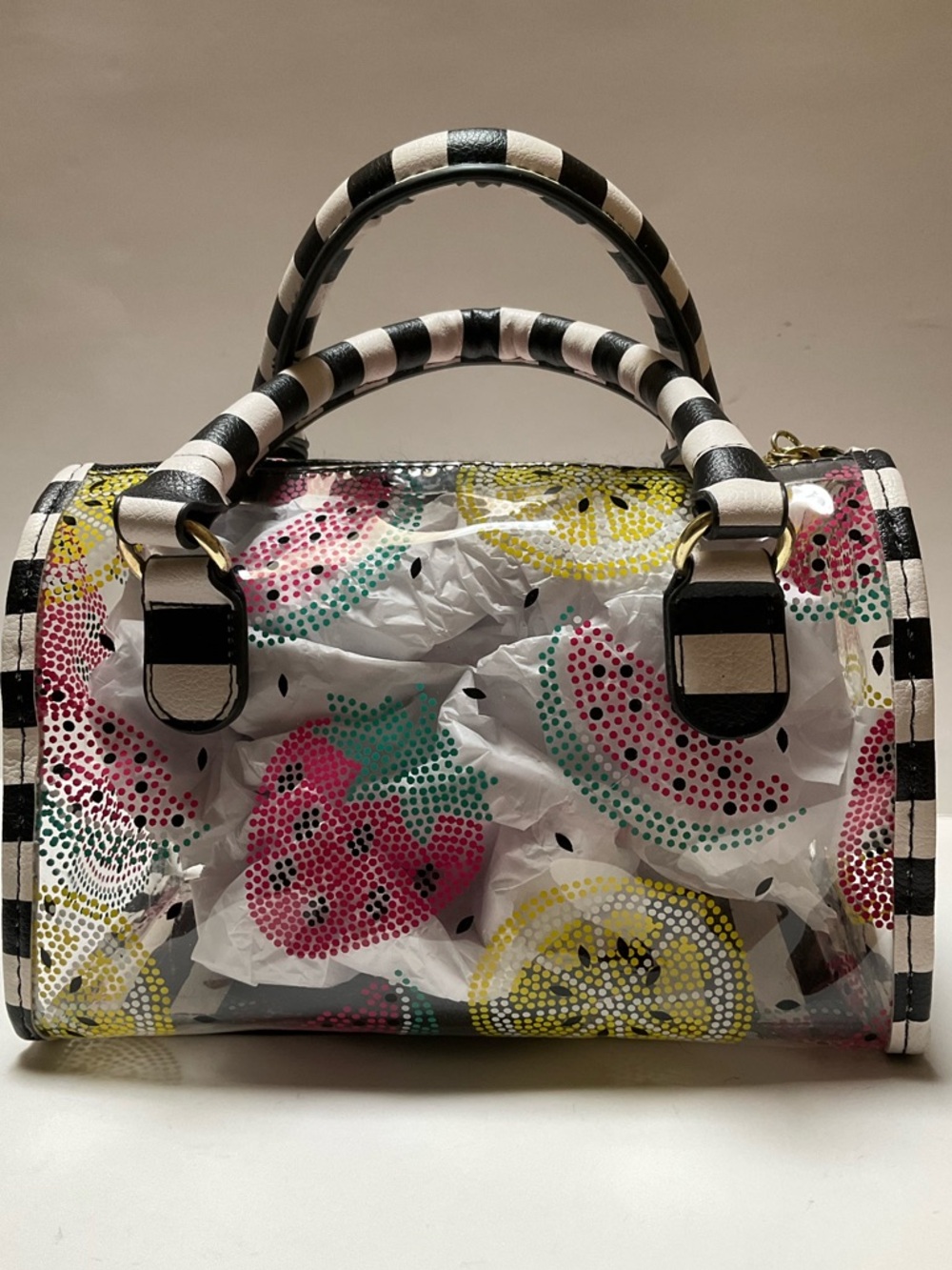 LUV Betsey transparent handbag watermelon black & white Stripes Summer Clear - Picture 2 of 9